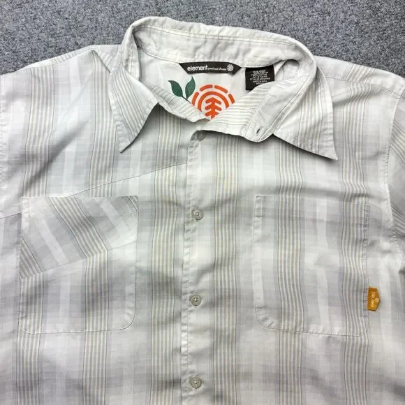 Element Wood & Thread Medium Shirt Button White Gray Plaid Striped Surf Casual - Picture 1 of 6